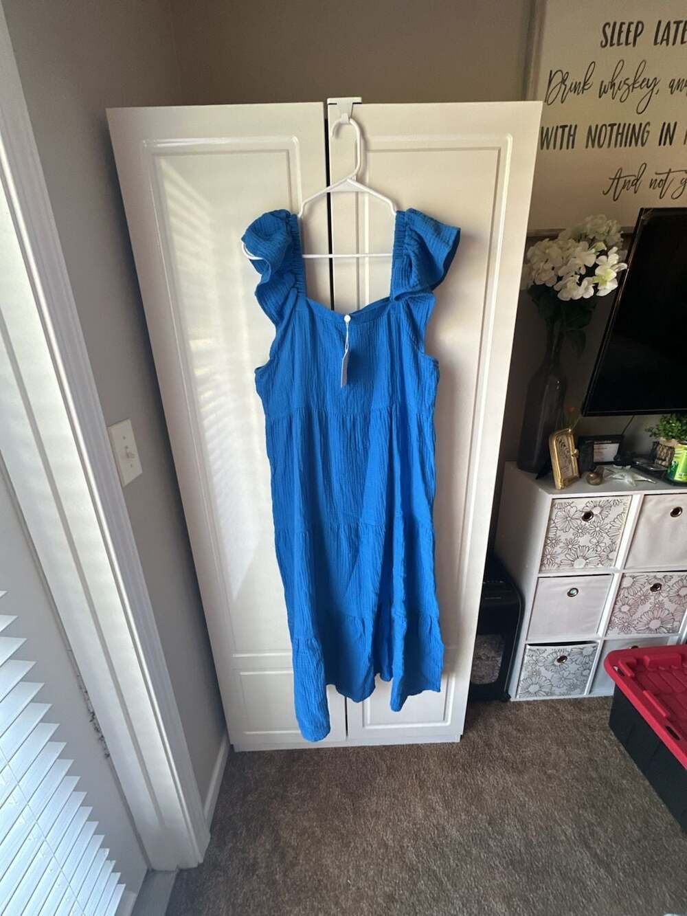 Mud Pie Women's Martha Maxi Dress Blue Medium Ruffle Sleeves New with Tags